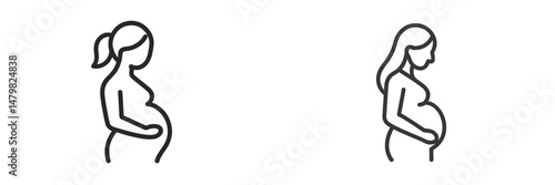 Set of minimalist web icons depicting pregnant women in profile view, suitable for maternity-related design projects