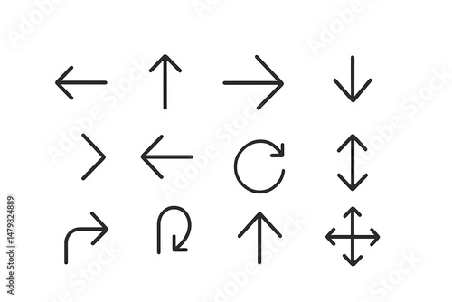 Set of web icons featuring directional arrows and circular symbols for intuitive navigation and user interface design