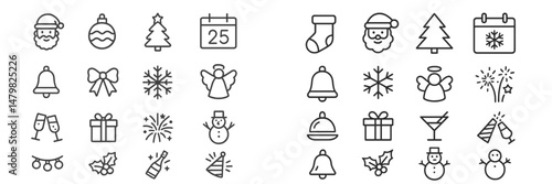 Collection of Christmas-themed web icons featuring festive elements and symbols for holiday design