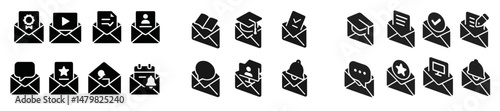 Set of web icons representing communication tools and media activities for digital platforms