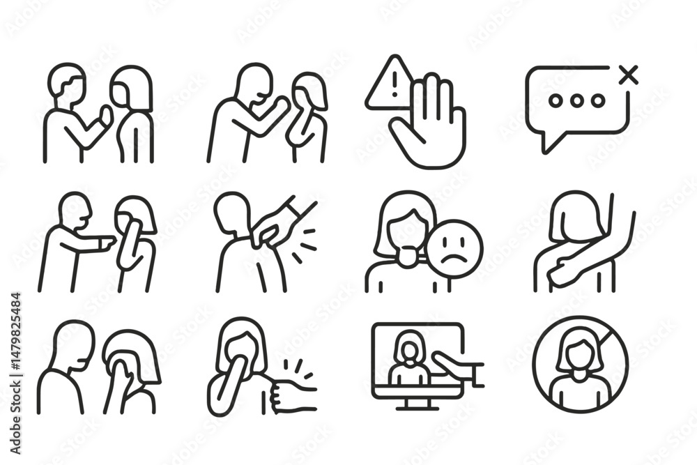 Fototapeta premium Set of simple web icons depicting various interactions and emotional expressions in social contexts