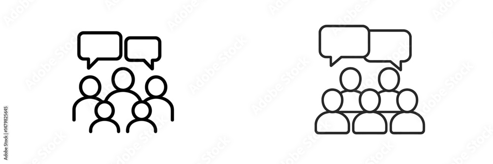 Collection of web icons illustrating group discussions and communication concepts Collection of web icons illustrating group discussions and communication concepts