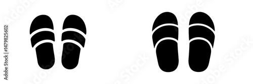 Set of black web icons representing foot sandals designed for user interface applications and digital platforms