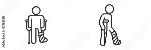 Collection of web icons representing physical injuries and recovery processes
