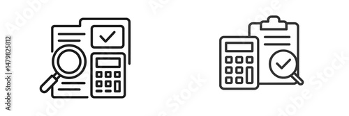 Collection of web icons featuring tools for calculation and analysis in modern design style