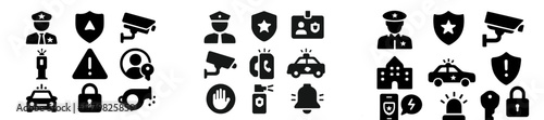 Collection of web icons representing security, law enforcement, and emergency services in a modern design format