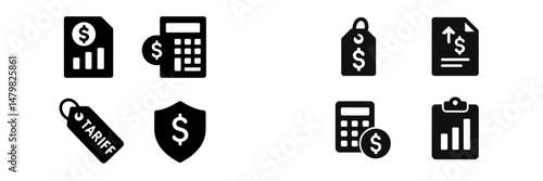 Collection of web icons representing financial themes and services for digital applications
