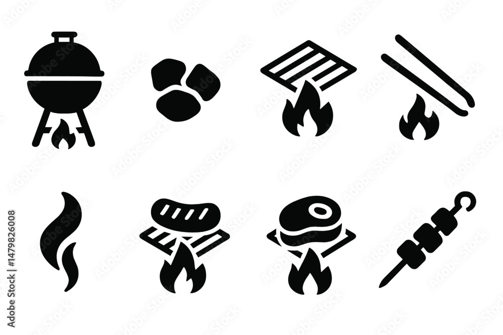 Fototapeta premium Set of web icons depicting barbecue and grilling elements for food-related applications