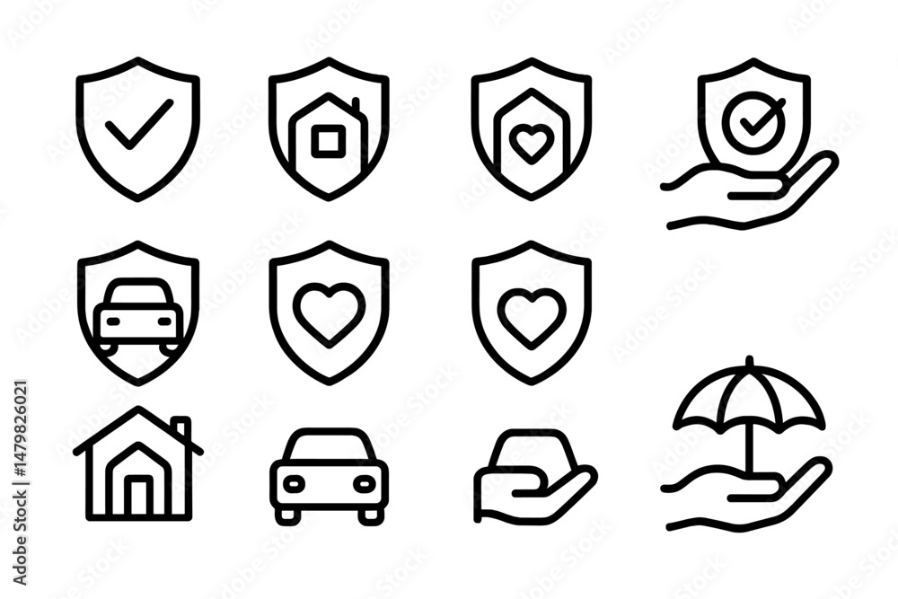 Collection of web icons featuring shield designs for security, safety, and protection concepts Collection of web icons featuring shield designs for security, safety, and protection concepts