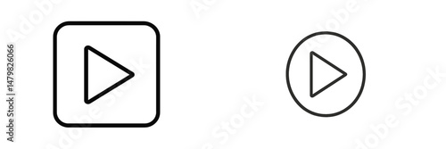 Set of web icons featuring different styles of play button symbols designed for digital interfaces and applications