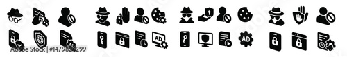 Set of web icons representing online security, user interactions, and digital privacy measures