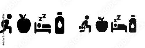 Set of web icons representing health, wellness, and lifestyle choices for fitness and nutrition