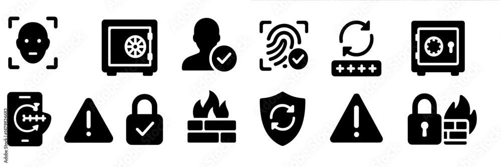 A collection of web icons representing security features and user authentication methods for digital platforms A collection of web icons representing security features and user authentication methods for digital platforms