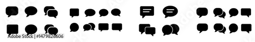 Set of black web icons representing various speech bubbles for digital communication platforms