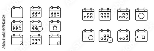 Collection of calendar web icons for scheduling and planning activities in various formats