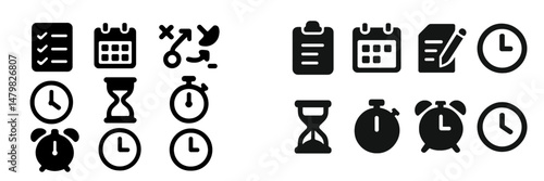 Collection of web icons featuring time management and scheduling elements for digital design