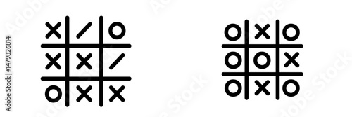 Web icons representing classic tic-tac-toe game board layout with X and O symbols in black and white design