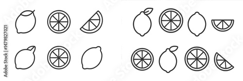 Collection of simple web icons featuring lemon and lime slices in a modern style suitable for graphic design and digital use
