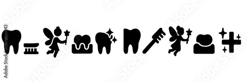 Set of dental-themed web icons representing oral health and hygiene concepts for digital projects