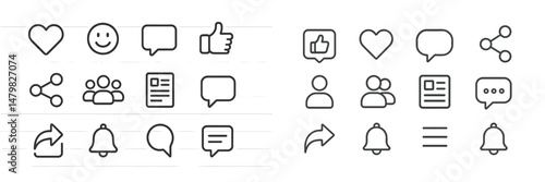 Collection of web icons featuring social media and communication symbols for digital design projects
