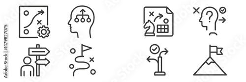 Collection of web icons representing strategy, planning, and navigation concepts