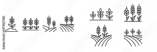 Set of simplistic web icons representing various plant and crop designs suitable for agricultural and botanical themes