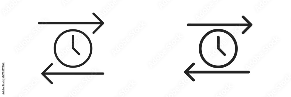 Set of web icons representing time management with clock and arrows for navigation Set of web icons representing time management with clock and arrows for navigation