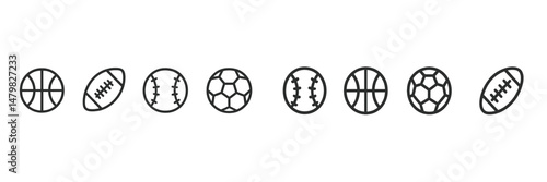 Collection of various sports ball icons designed for web applications and graphic projects