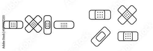 Collection of minimalist web icons representing different styles of adhesive bandages for various design applications