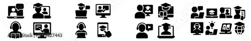 Collection of web icons representing online education tools and platforms for interactive learning and user engagement