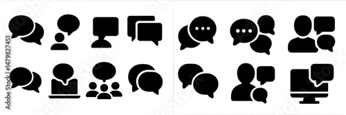Collection of web icons illustrating communication, conversations, and digital interaction across various platforms