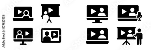Collection of web icons depicting various digital communication and presentation methods for online engagement