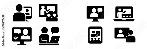 Set of web icons for remote communication, collaboration, and digital engagement in various formats