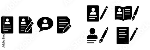 Collection of black web icons representing various document and user interactions for digital communication