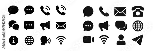 Web icons collection featuring communication symbols for digital interface design and user engagement enhancement