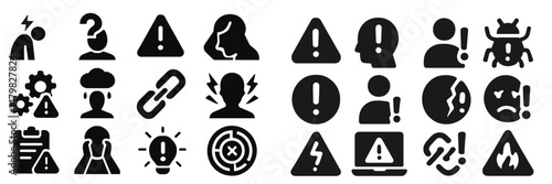 Collection of modern web icons representing alerts, warnings, and user interactions for digital interfaces
