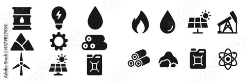 Icons representing various energy sources including fossil fuels, renewable options, and nuclear energy