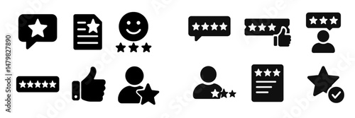 Collection of web icons representing user feedback and ratings for online platforms and applications