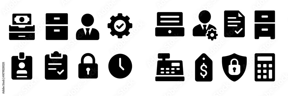 Collection of web icons representing business, finance, and security concepts in a simple and modern design Collection of web icons representing business, finance, and security concepts in a simple and modern design