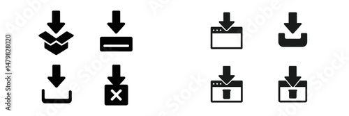 Collection of web icons representing various download options and actions in a minimalistic design style