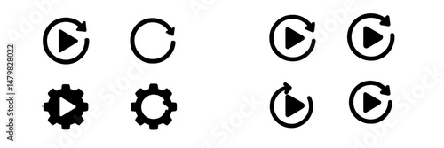 Collection of web icons featuring play, refresh, and settings symbols for digital interfaces and applications