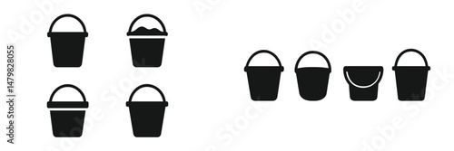 Set of minimalist web icons depicting various bucket designs for graphic and UI design use