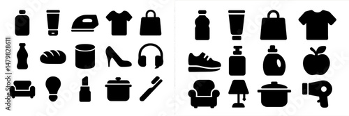 Collection of diverse web icons representing various everyday items and activities