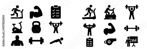Collection of fitness and exercise web icons showcasing various activities and equipment for health enthusiasts