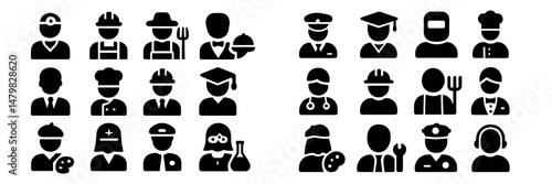 Collection of diverse web icons representing various professions and occupations in a minimalist design style