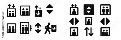 Collection of web icons representing elevator symbols and directional indicators for user navigation Free Download Collection of web icons representing elevator symbols and directional indicators for user navigation - GFXLoad