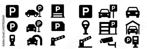 Collection of parking and vehicle-related web icons for digital design projects and applications