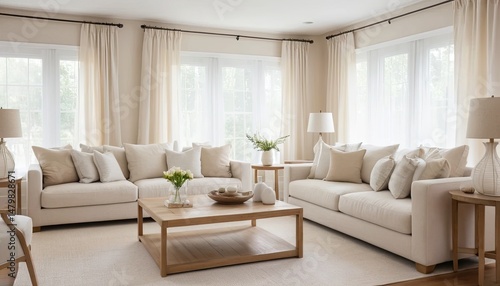 Bright Living Room with Neutral Tones and Cream Couches