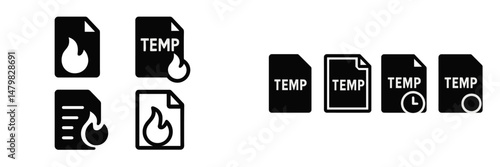 Set of web icons featuring temporary file symbols with various design elements and indicators for digital use