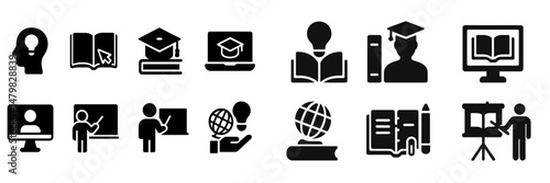 Collection of educational web icons for online learning platforms and resources